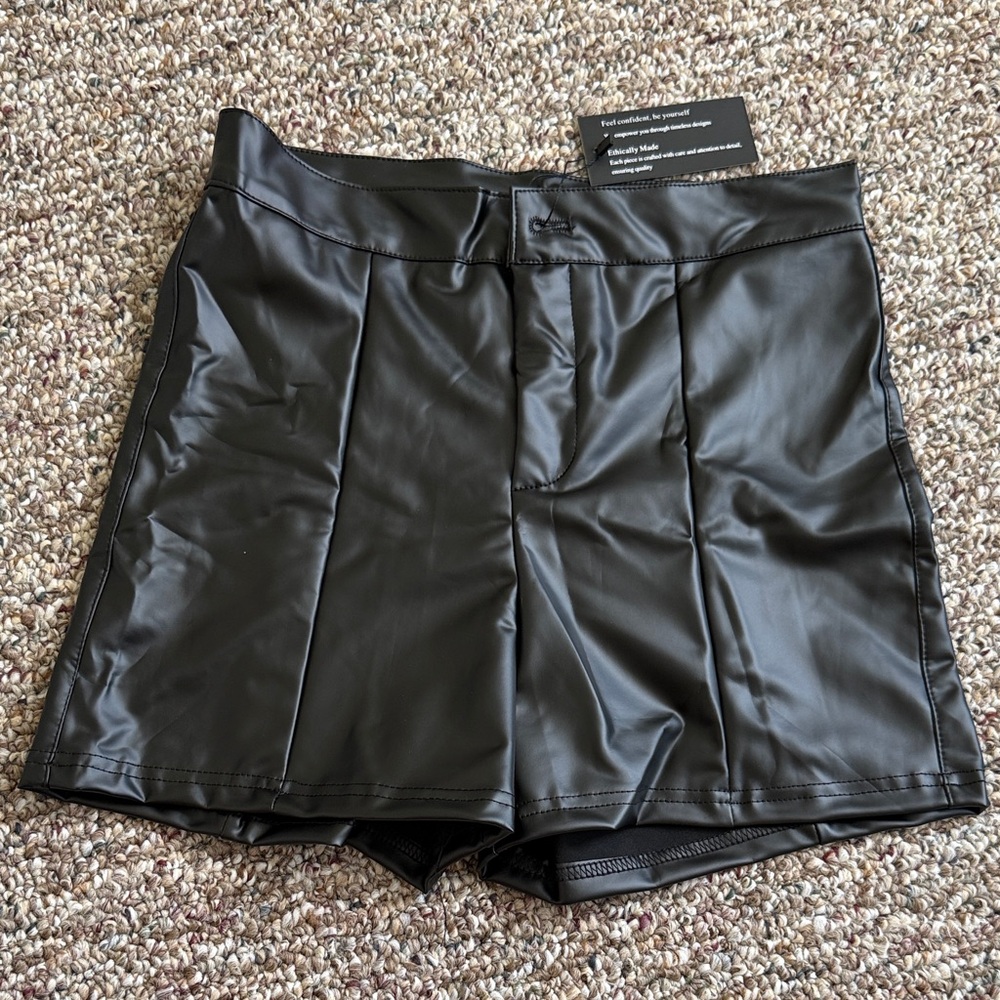 Amazon Women's High Waist Black Leather Shorts